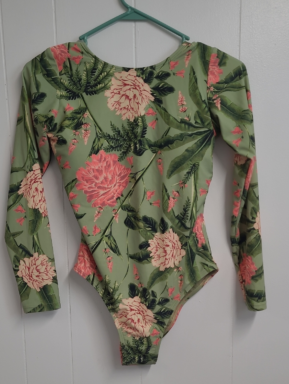Agua Bendita Green Floral Long Sleeve One-Piece Bathing Suit Size 4/6 Small